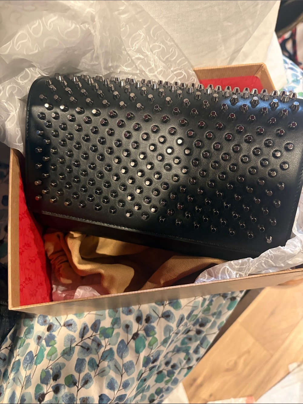 Christian Louboutin Black Spiked Leather Clutch